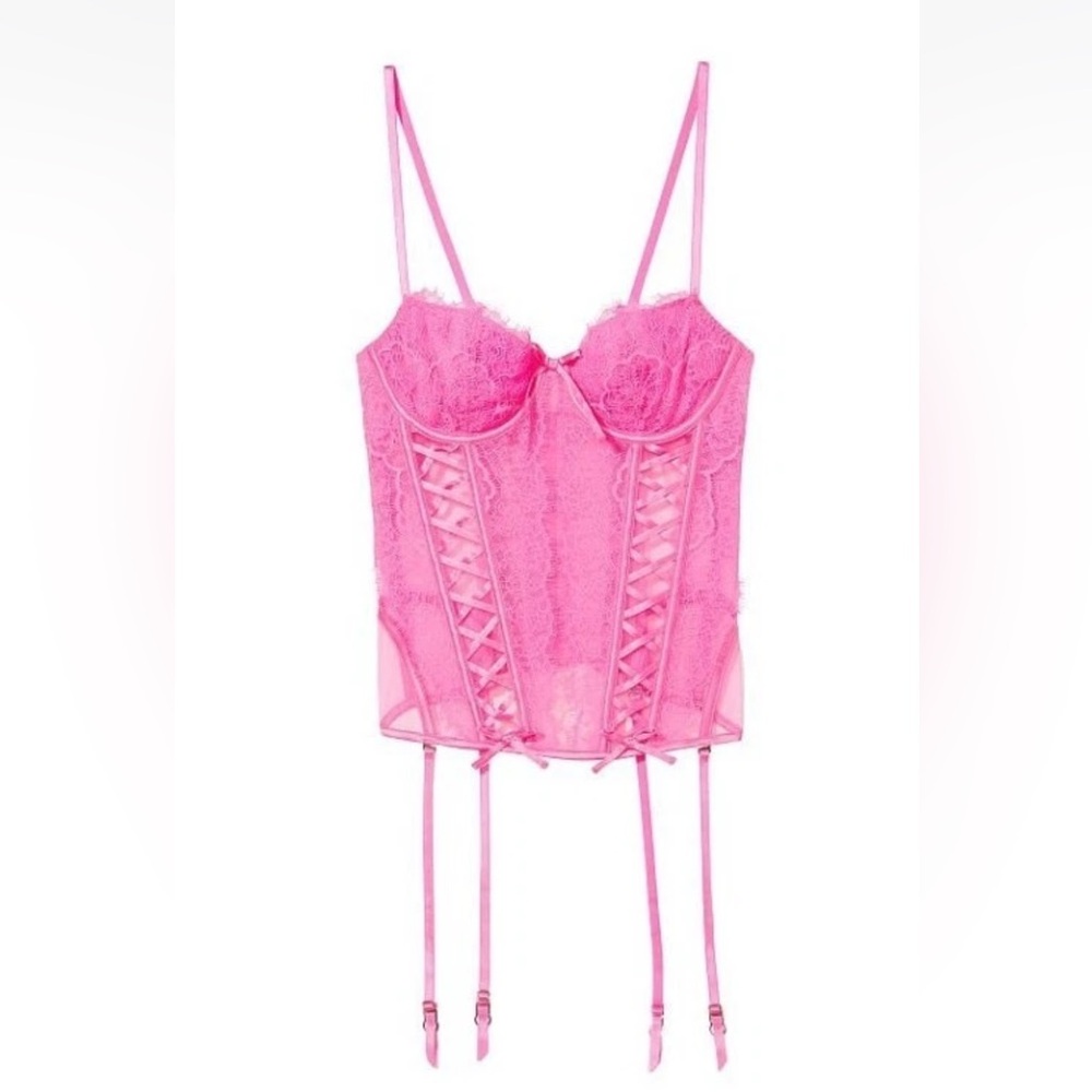 Victoria secret wicked lace up corset top w/garters SIZE small baby pink